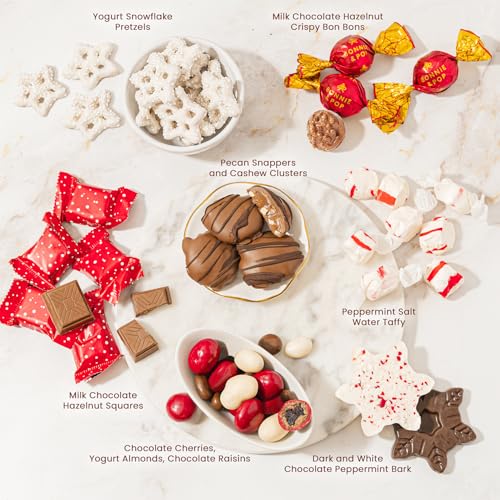 Bonnie and Pops Holiday Tin- with Assorted Christmas Chocolate  Nuts  Bark  Truffles - Festive  Corporate  Family  Gift Basket Idea for Men and Women
