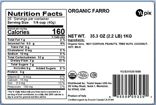 Yupik Organic Farro, 2.2 Lb, Non-Gmo, Vegan, Kosher