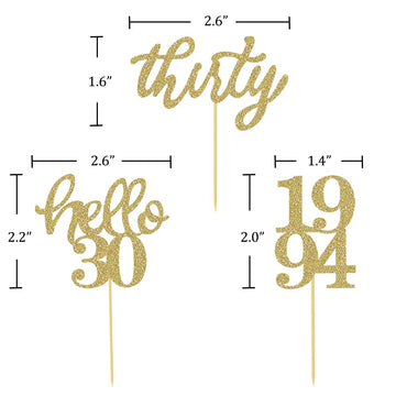 24 Pcs Gold Glitter 30Th Birthday Cupcake Toppers For 30Th Anniversary Birthday Party Wedding Party Decorations