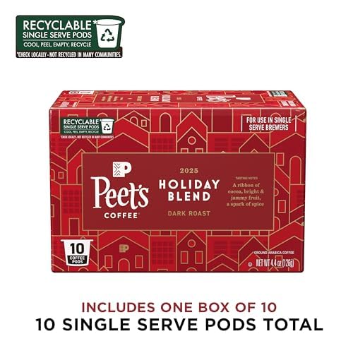 Peets Coffee  Dark Roast Single Serve Coffee Pods - Holiday Blend 10 Count (1 Box of 10 Pods)