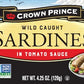 Crown Prince Sardines in Tomato Sauce, 4.25-Ounce Cans (Pack of 12)