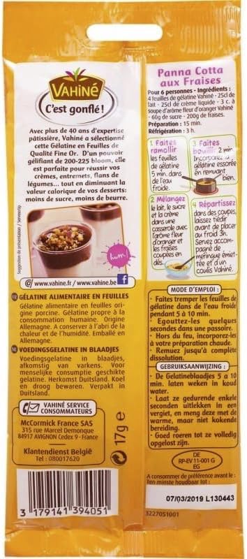 Vahine Feuilles De Gelatine French Gelatin Sheets 9 Sheets