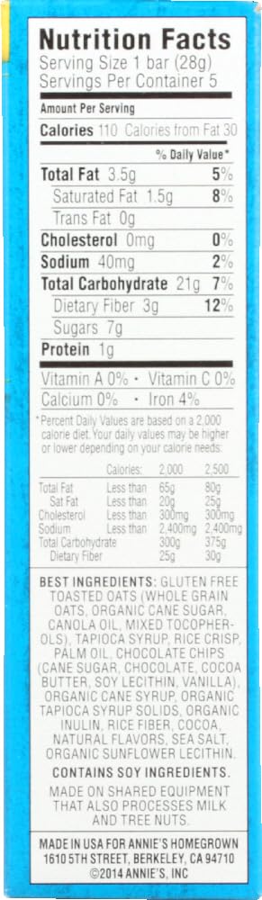 Annies Chewy Gluten Free Granola Bars Double Chocolate Chip 0.98 Oz Bars (Pack