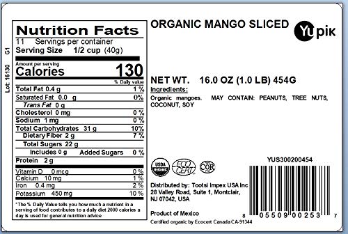 Yupik Organic Sliced Mango, 1 lb (16 oz), Pack of 6, Non-GMO, Vegan, Gluten-Free, Kosher, Tropical Dried Fruits, Thin Mango Slic