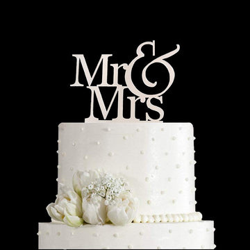 Mr And Mrs Cake Topper, Bride And Groom Sign Wedding Engagement Cake Toppers Decorations (Mirror Silver Acrylic)