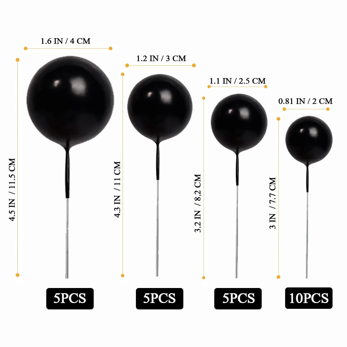 HZMM 25 Pcs Foam Pearl Balls Cake Toppers for Birthday, Wedding, Baby Shower, Black, Model 800401