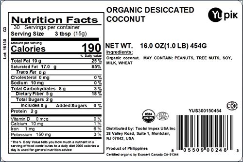 Yupik Organic Dried Desiccated Coconut, 1 lb, Non-GMO, Vegan, Gluten-Free (Pack of 2)