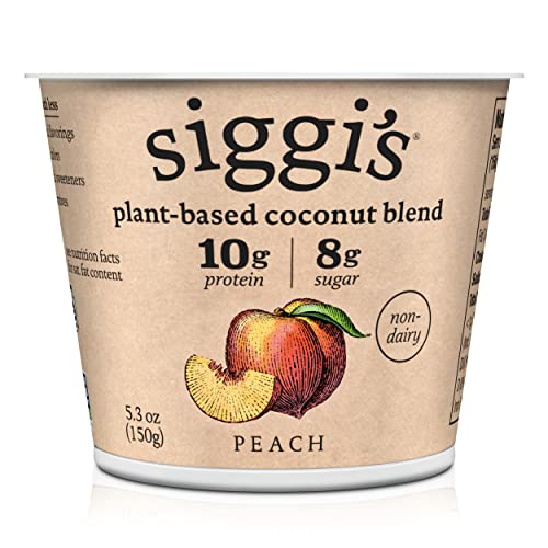 siggis Plant-Based Coconut Blend, Peach, 5.3 oz. Cup - Single Serving Dairy Free Snack, More Protein Than Sugar