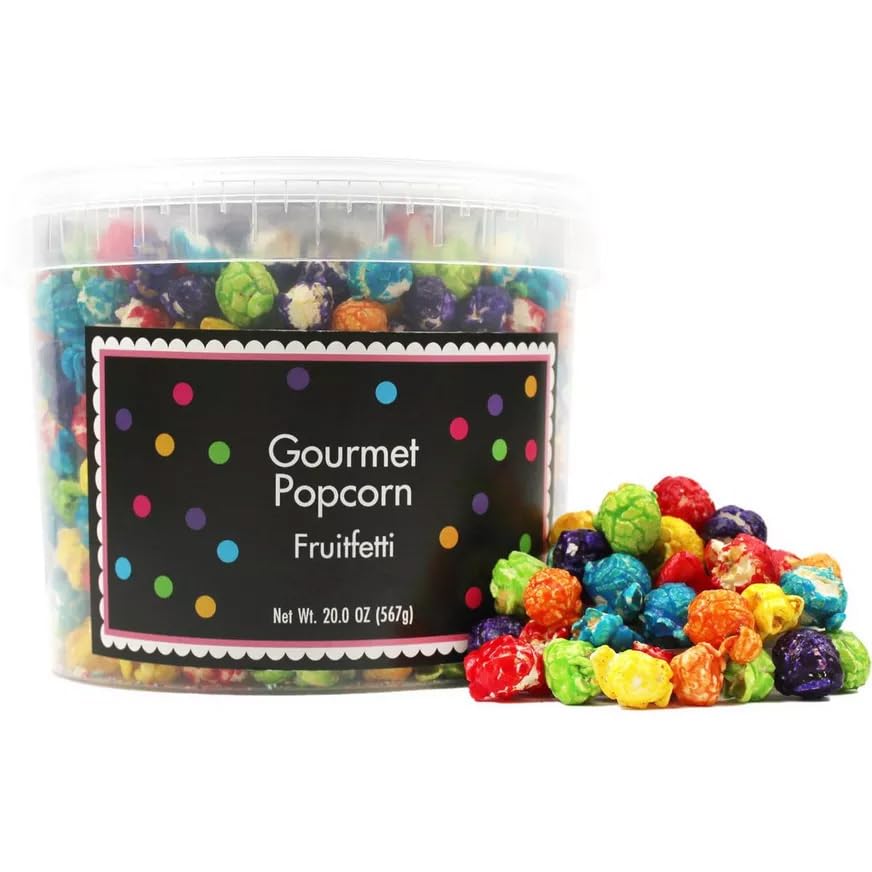 The Hampton Popcorn Company Rainbow Popcorn Bucket with Scoop, 20 Ounce, Fruitfetti Caramel Corn Tub