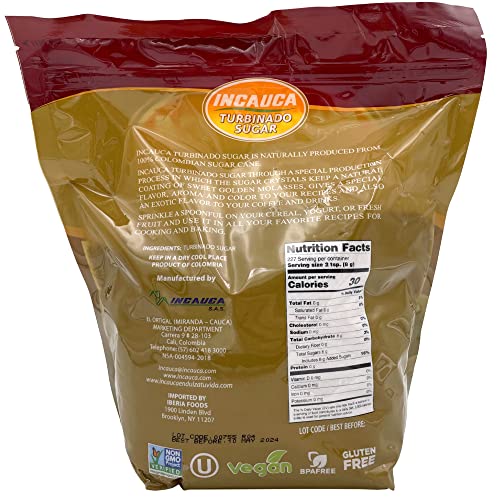 Incauca Turbinado Sugar - 4 lb Natural Sugar, Ideal for Baking and Sweetening, Brown Color