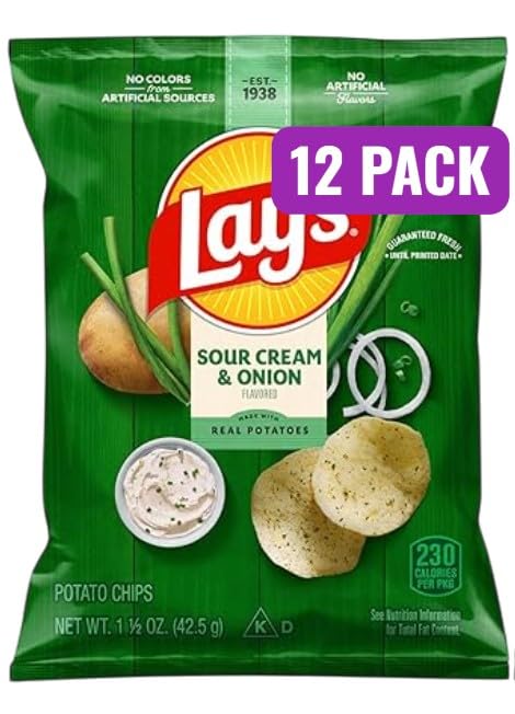 Sour Cream & Onion Flavored Potato Chips, 1.5 oz Bags, Pack of 12, Bundled by Shoppyway