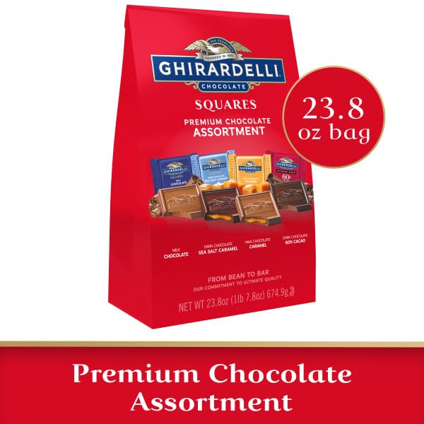 Ghirardelli Premium Chocolate Assortment, Milk, Dark, Sea Salt, Caramel, 23.8 oz Bag