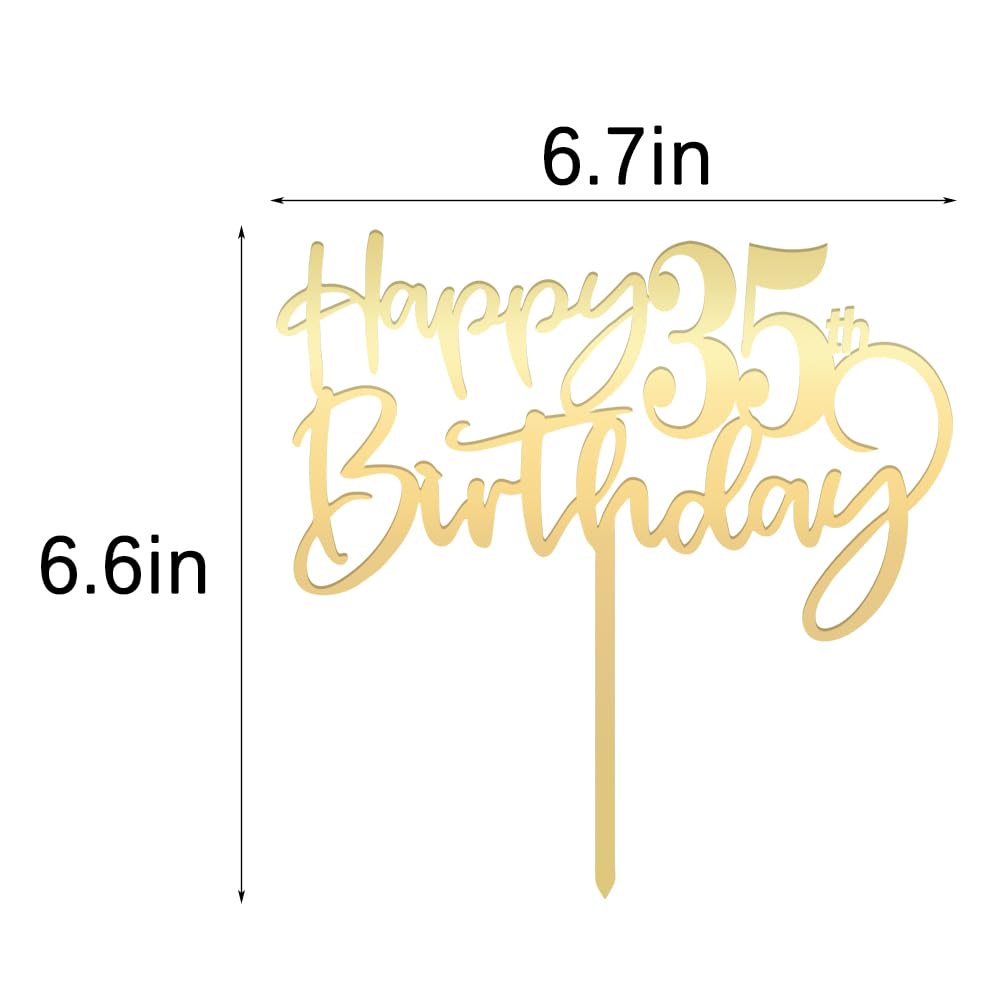 Bekaterea Happy 35Th Birthday Cake Topper, Mirrored Gold Acrylic Durable Party Decorations, Hello Years Old, Birthday, Decoratio