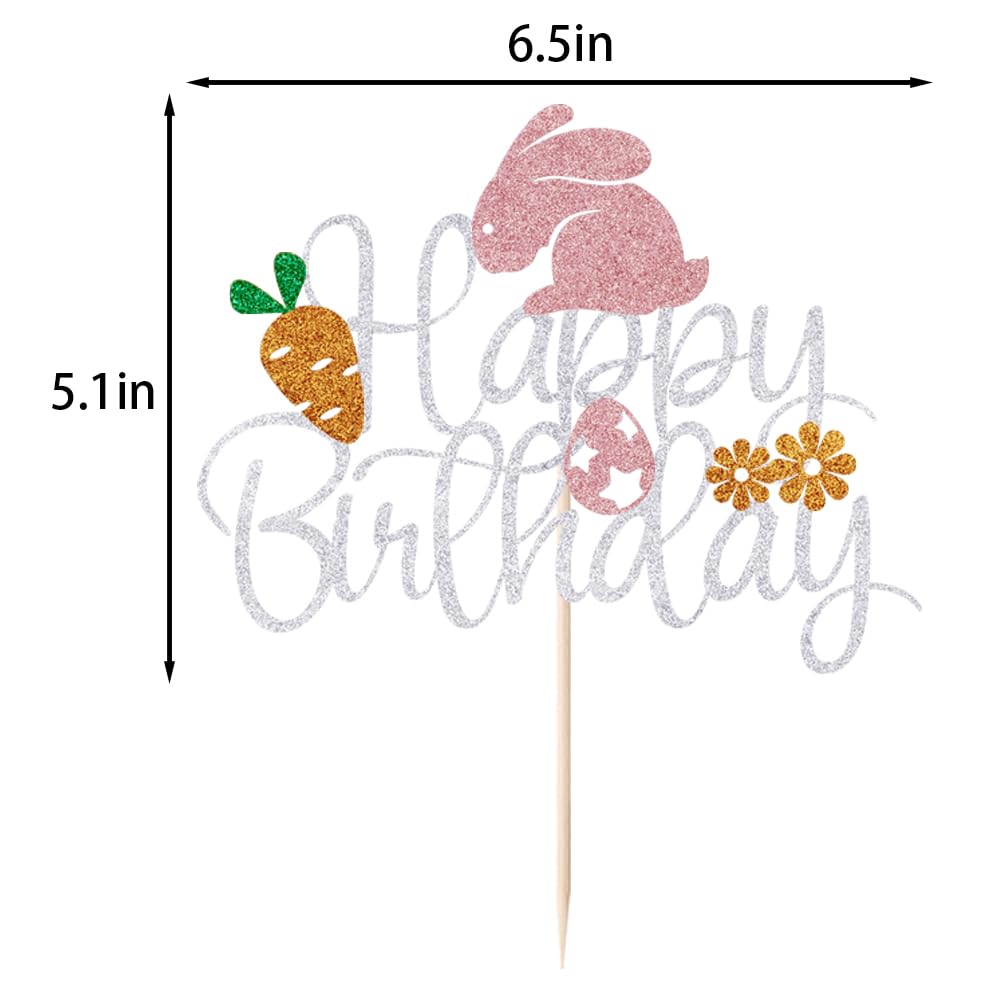 Happy Birthday Easter Cake Topper, Easter Religious Holidays, Baby Shower Party Celebration/Bunny Ear Cake Decoration Supplies (