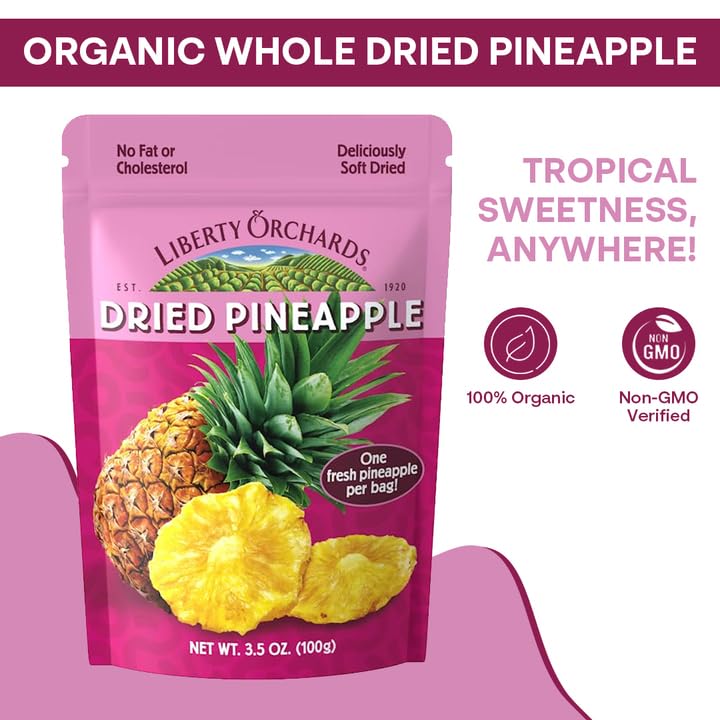 Liberty Orchard Organic Whole Dried Pineapple - Deliciously Sweet Dried Fruit Snack Packed with Fiber & Vitamins Vitamins - Heal