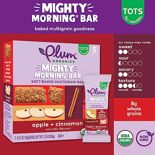 Plum Organics Mighty Morning Bars - Apple And Cinnamon - 0.67 Oz Bars (Pack Of 40) - Organic Toddler Food Multigrain Snack Bars