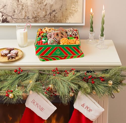 Bonnie and Pops Holiday Tin- with Assorted Christmas Chocolate  Cookies  Pretzels - Festive  Corporate  Family  Gift Basket Idea for Men and Women (Extra Large)