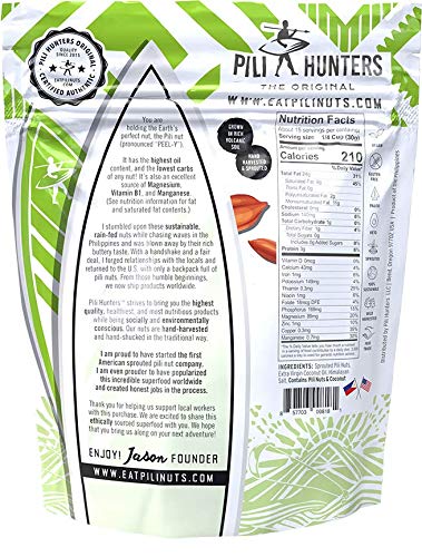 Pili Hunters Wild Sprouted Pili Nuts, Keto Vegan Snacks, 1lb Bag, Gluten Free, No Sugar Added, Low Carb Energy