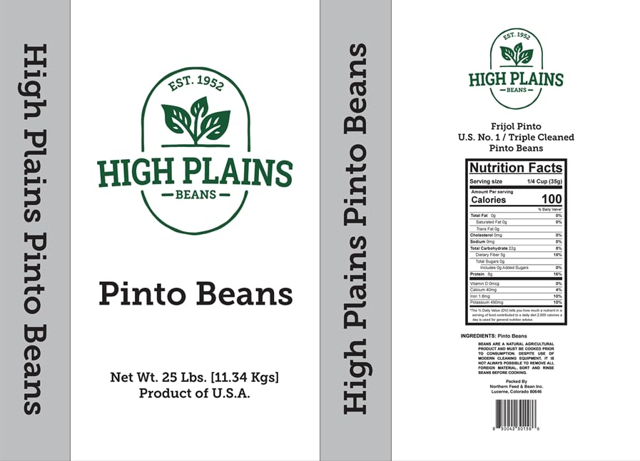 High Plains Pinto Beans | 25 Pound Bag | Farm-Fresh Pinto Beans | Non-GMO Verified | High Protein & Fiber Source | Dry Beans | Directly Sourced from Local Farmers