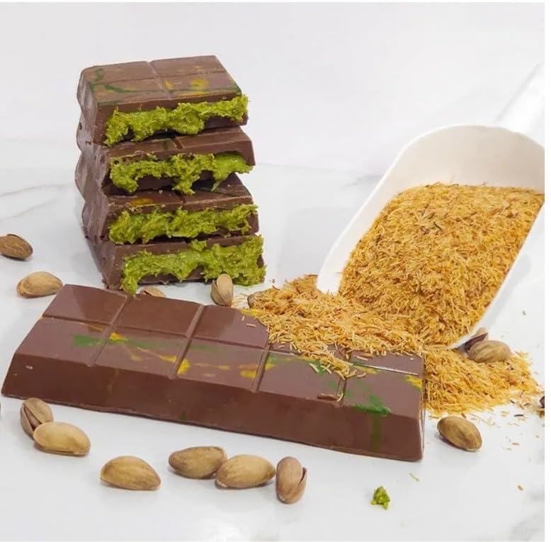 Ksana Choco Dubai Chocolate, 210 G - 7.1 Oz, Hand Made, Belgian Milk Chocolate Kunafa Pistachio Viral Bar (Large)