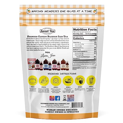 Southern Sweet Tea Company Iced Tea Bags, Georgia Peach, Unsweetened, Quick Brew, 10 Gallon Pack, 1 Count