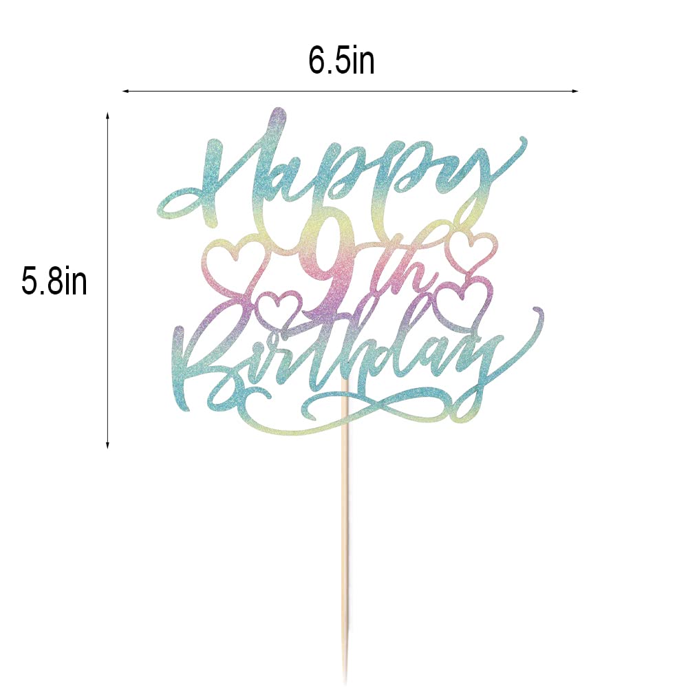 Yetxel Cake Topper for Kids - Happy 9th Birthday, Color Flash, Paper Material