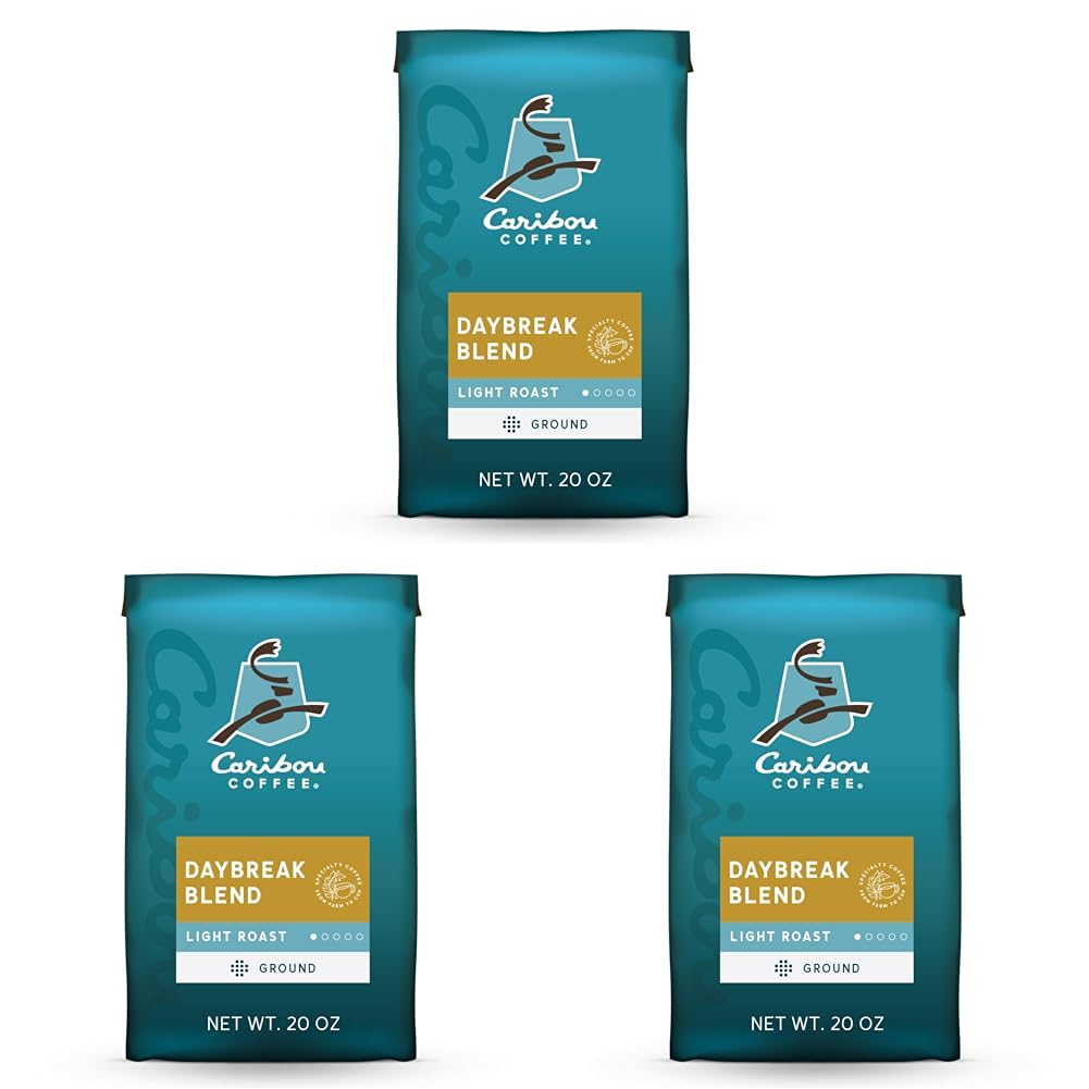 Caribou Coffee, Light Roast Ground Coffee - Daybreak Morning Blend 20 Ounce Bag - Packaging May Vary (Pack of 3)