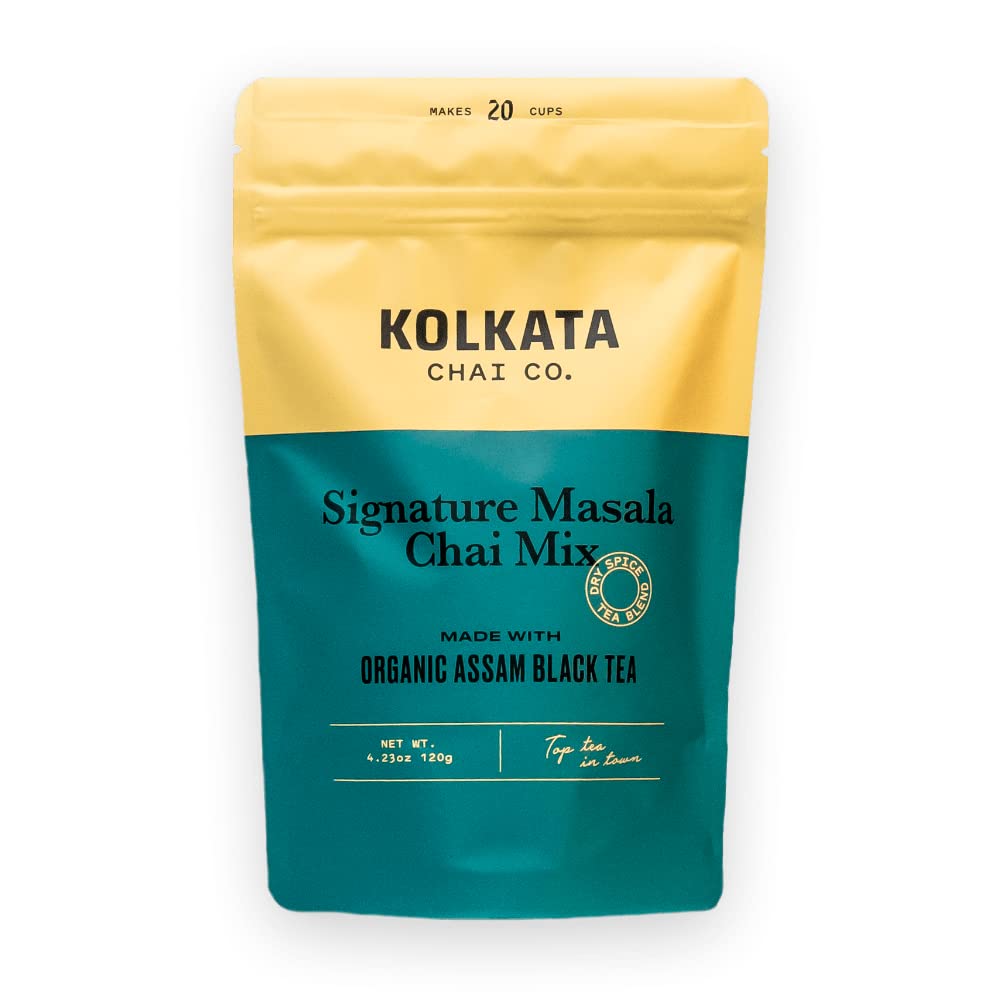 Kolkata Chai Signature Masala Chai Mix, 100% Organic Black Tea, Makes 20 Cups, Enhanced Loose Leaf Tea And Spice Blend, All Natural, 4.23 Oz