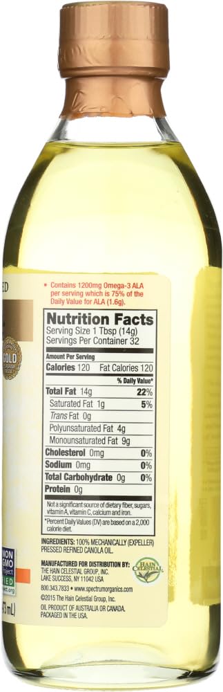 Spectrum Natural Refined Canola Oil, 16 Ounce - 3 per case.