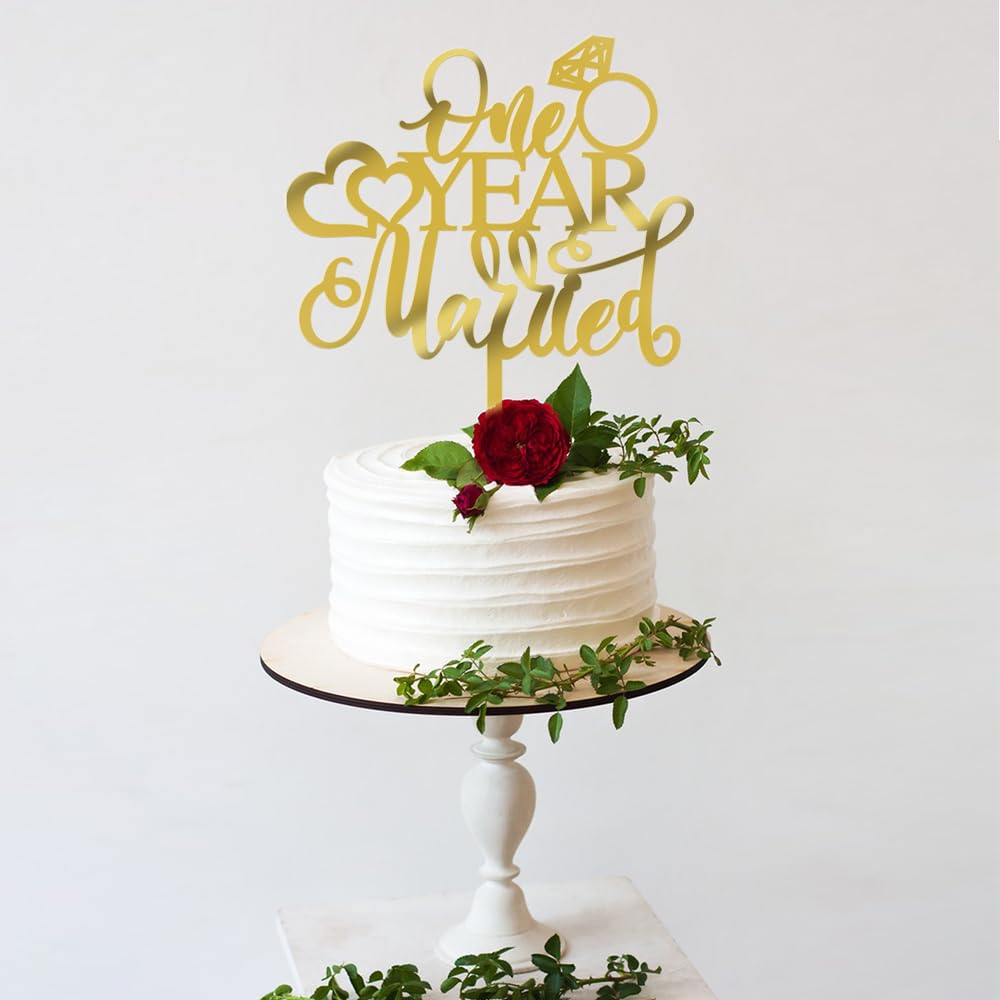 Qertesl Acrylic One Year Married Cake Topper - 1St Wedding Anniversary Cake Topper -Anniversary Party Decorations,One Year Anniv