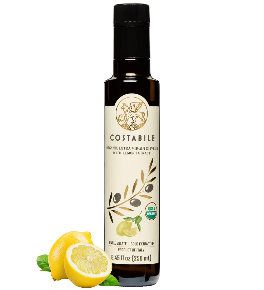Costabile Extra Virgin Olive Oil with Lemon Infusion, 8.45 Fl Oz, Organic, Ideal for Dressings and Cooking