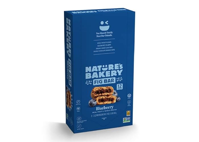 Natures Bakery Whole Wheat Fig Bars, Blueberry, Real Fruit, Vegan, Non-Gmo, Snack Bar, Twin Packs- 12 Count
