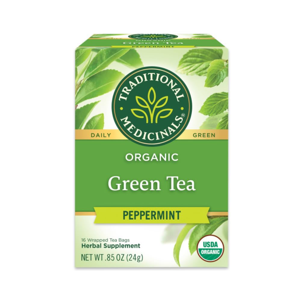 Traditional Medicinals Organic Green Tea Peppermint Herbal Tea, 48 Tea Bags, Model TMT239, Pack of 6