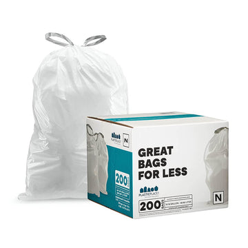 Plasticplace Trash Simplehuman (X) Code N Compatible (200 Count)White Drawstring Garbage Liners 12-13 Gallon / 45-50 Liter  22.7