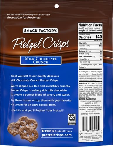 Snack Factory Pretzel Crisps Milk Chocolate Covered Pretzels 5.5 Ounce