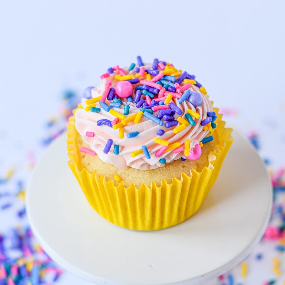 Sweets &   Boutique Edible Cake Sprinkles - Yellow Jimmies, Purple Nonpareils, Pink & Blue Sugar Pearls, Pixie Dust Color
