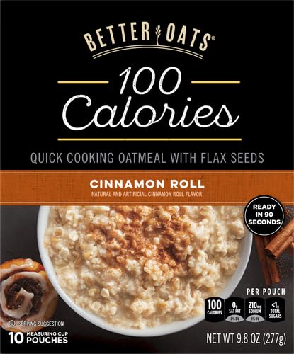 Better Oats, Insant Oatmeal with Flax, Cinnamon Roll, 9.8 Oz