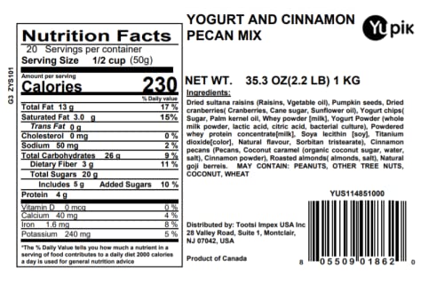Yupik Yogurt and Cinnamon Pecan Trail Mix, 2.2 lbs, with Raisins, Cranberries, Goji Berries, Yogurt Chips, Cinnamon Pecans, Roas