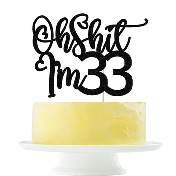 Black flash Oh Shit I'm 33 Cake Topper, Happy 33th Birthday/Cheers to 33 Years/Sweet 33, Funny 33th Birthday Party Decorations S