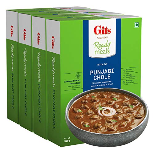 Gits Ready To Eat Punjabi Chhole, Pure Veg, Heat And Eat, Microwaveable 1200G (Pack Of 4 X 300G Each)