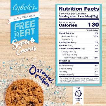 CYBELES FREE TO EAT Gluten-Free Vegan Cookies, Soft-Baked Snack, Oatmeal Raisin, 6 oz Box (Pack of 6)