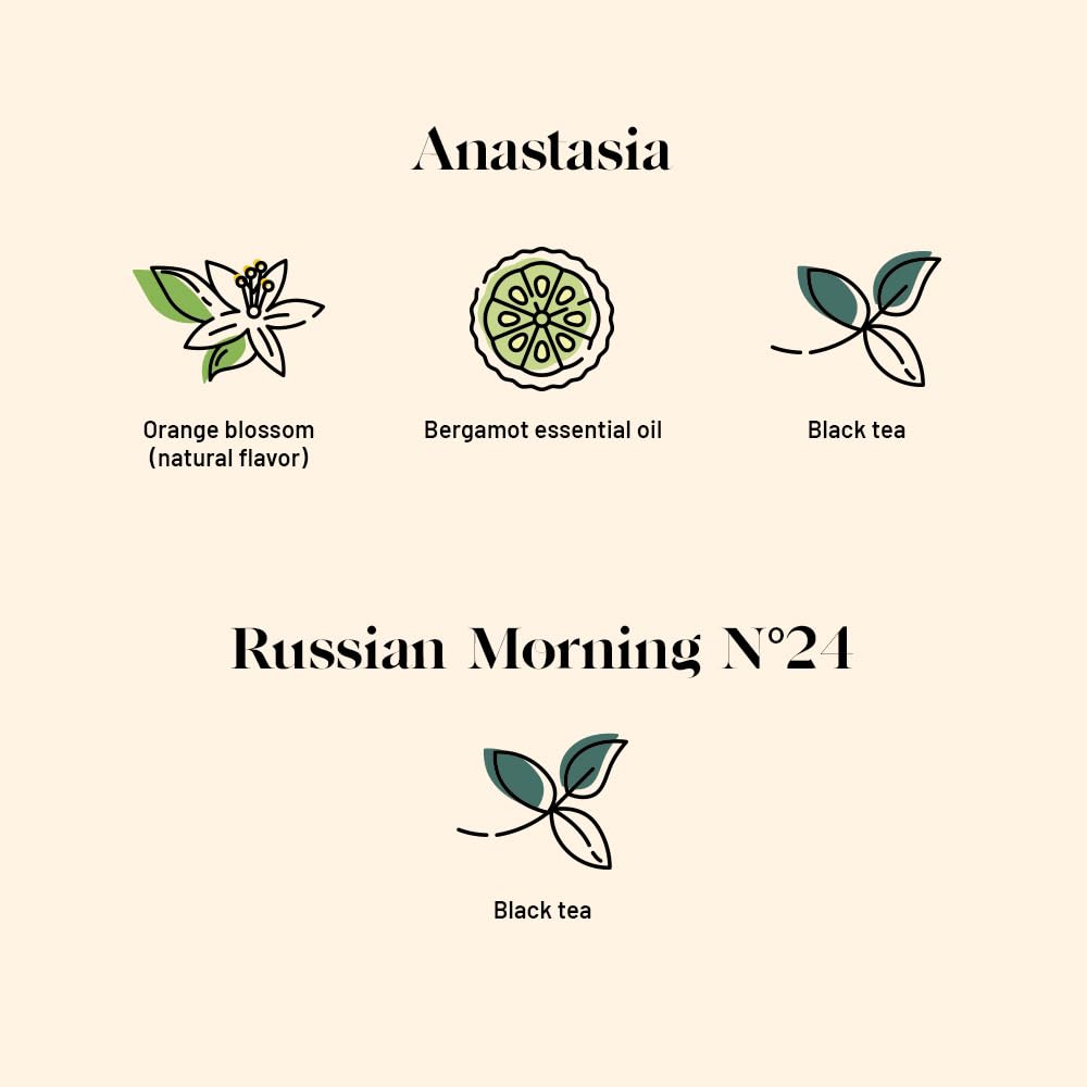 Kusmi Tea Pack of 2 Organic Black Tea Boxes - Anastasia & Russian Morning No.24 - 2x20 Tea Bags