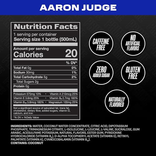 PRIME Hydration Aaron Judge  Sports Drinks  Electrolyte Enhanced for Replenishing Fluids  250mg BCAAs  B Vitamins  Antioxidants  Low Sugar  16.9 Fl Oz  12 Pack