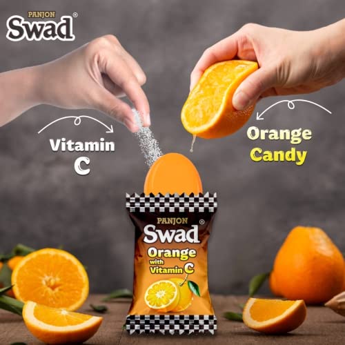 Swad Orange Candy Enriched With Vitamin C | Flavored Sugar Easter Candy | Orange Bite | 150 Toffee Jar