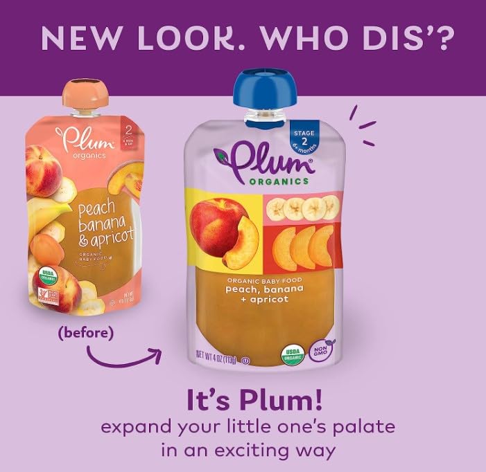 Plum Organics Stage 2 Organic Baby Food - Peach, Banana, And Apricot - 4 Oz Pouch (Pack Of 4) - Organic Fruit And Vegetable Baby