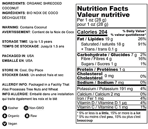 Food to Live Organic Shredded Coconut, 25 Pounds - Non-GMO, Unsweetened, Desiccated, Medium Shreds, Kosher, Vegan, Bulk. No Sulf