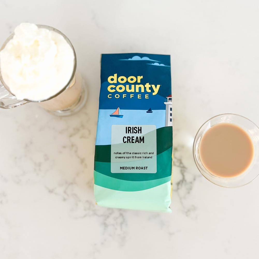 Door County Coffee Irish Creme Flavored Coffee Whole Bean | 10 Oz Bag | Flavored Whole Bean Coffee Medium Roast | 100% Specialty