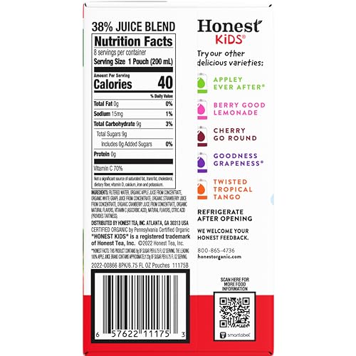 Honest Kids, Organic Super Fruit Punch, 6.75 Fl Oz Pouches, 8 Pack