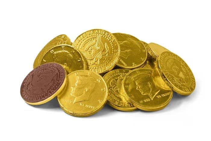 Large Solid Premium Milk Chocolate Coins, Kennedy Half Dollar Wrapped in Gleaming Gold Foil, 260 Pieces Made in Europe Coins