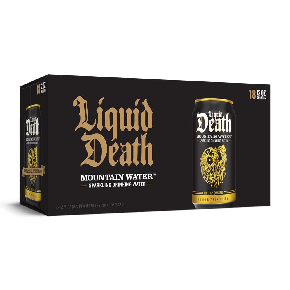 Liquid Death Sparkling Mountain Water 18-Pack, 12oz Cans, 100% American Made